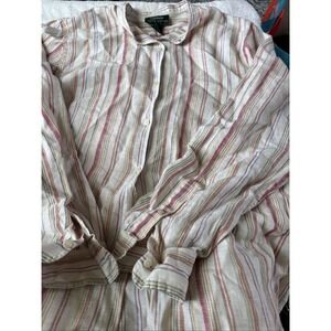 VTG Lauren Ralph Lauren Women's Long Sleeve Shirt Tan Stripes 100% Linen Size L